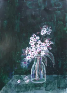 Acrylbild: Vase mit Kirschblüte