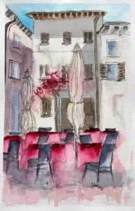 Aquarellbild: Restaurant Lazise Gardasee