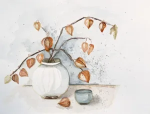 Aquarellbild: Lampionblumen