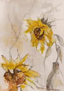 Aquarellbild: Sonnenblumen