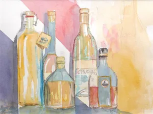 Aquarellbild: Stillleben Flaschen