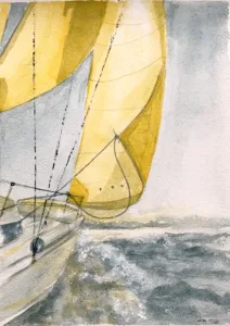 Aquarellbild: Segeln in der Sonne